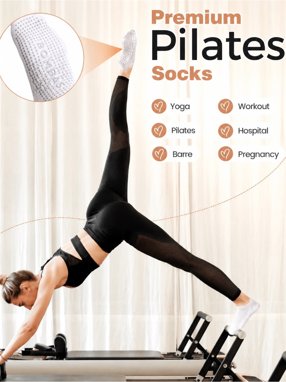 Bombas Gripper Ankle Socks White S Pilates - Picture 3 of 6